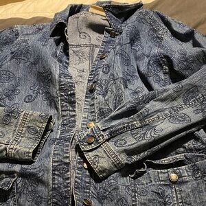 Alfred Dunner Blue Patterned Denim Jacket